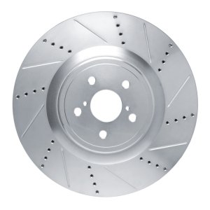 Lexus RC F Brake Rotor (1) - Right Front - R1 Concepts - Drilled & Slotted - Silver - `15-`22